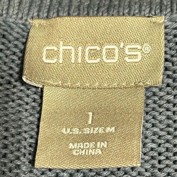 Chico's Cardigan Sweater Women's Size 1/M Blue Button Front Floral Linen Blend - Picture 11 of 14